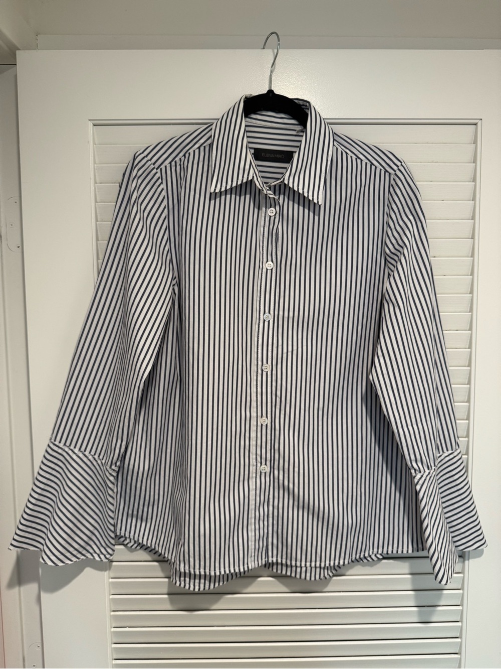 Elena Miro Striped Button Down Long Sleeve Shirt Bell Cuff Sleeve Size 6
